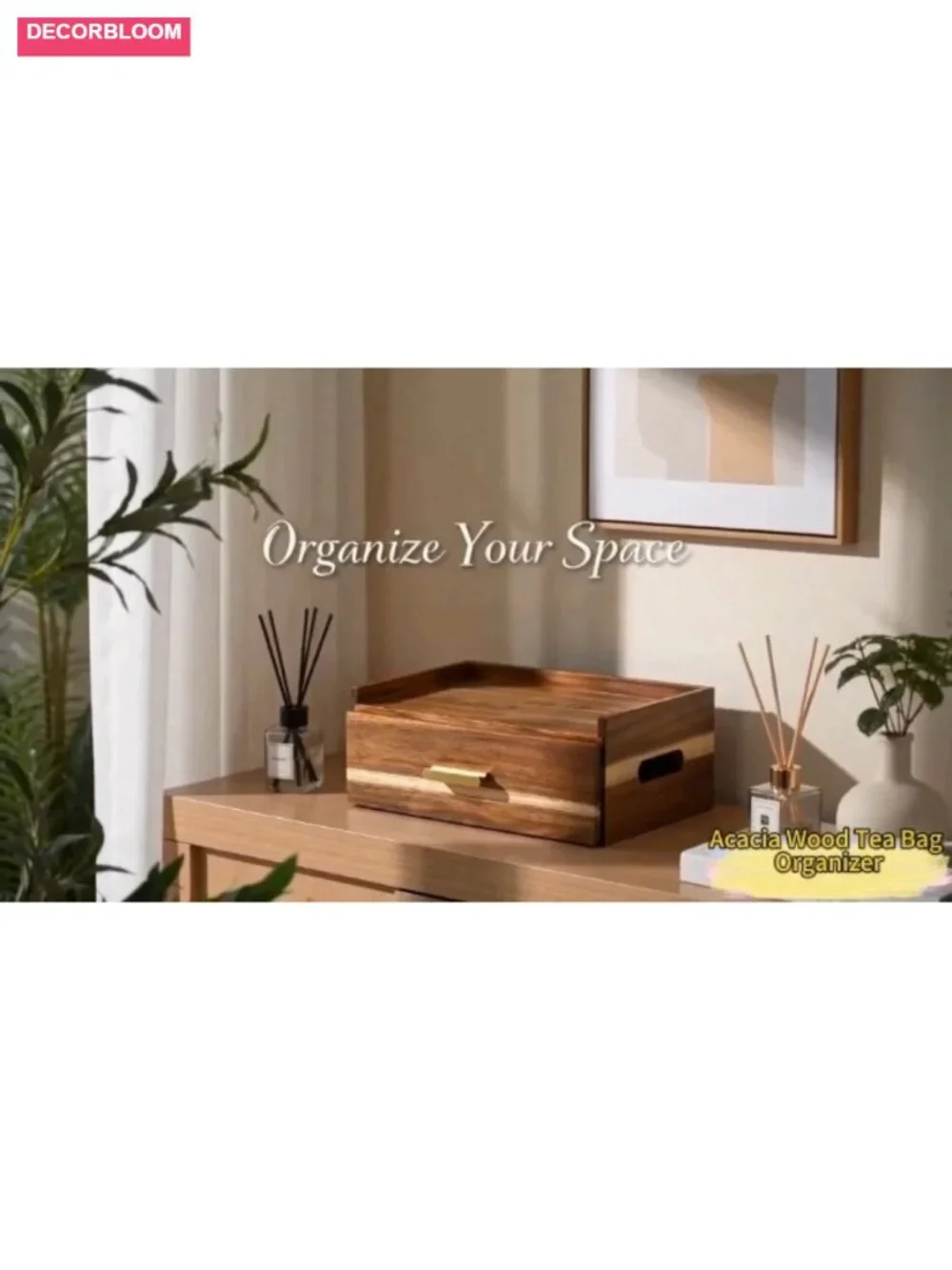 Acacia Wood Tea Bag Organizer Storage Box with Drawer 8 Compartment